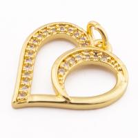 Стерлингового серебра Rhinestone подвески, 925 пробы, Сердце, плакирован золотом, DIY & инкрустированное микро кубического циркония отверстие:Приблизительно 3mm, продается PC