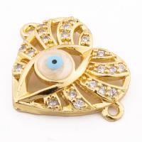 Conector de joyería de mal de ojo, Plata de ley 925, Corazón, chapado en color dorado, Bricolaje & micro arcilla de zirconia cúbica, 21x16x5mm, agujero:aproximado 1mm, Vendido por UD