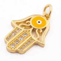 Zircon Micro Pave pendentif en argent sterling, Argent sterling 925, Mal Hamsa yeux, Placage de couleur d'or, DIY & pavé de micro zircon Environ 3mm, Vendu par PC