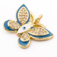 Fashion Evil Eye Pendant, 925 Sterling Silver, Butterfly, gold color plated, DIY & micro pave cubic zirconia Approx 3mm 