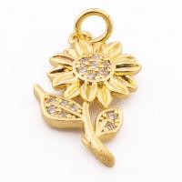 Cubic Zirconia Micro Pave Sterling Silver Pendant, 925 Sterling Silver, Flower, gold color plated, DIY & micro pave cubic zirconia Approx 3mm 