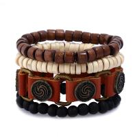 Wrap Bracelets, Cowhide, with Linen & Wood & Copper Coated Plastic & Zinc Alloy, 4 pieces & fashion jewelry & for man Approx 9.44 Inch 