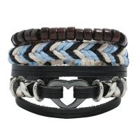 Wrap Bracelets, Cowhide, with Linen & Wood & Copper Coated Plastic, three pieces & fashion jewelry & Unisex Approx 6.69-7.09 Inch 