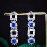 Pendiente colgante de cobre con los diamantes de imitación , metal, con Taladro de vidrio, Cuadrado, chapado en color de platina, Joyería & para mujer, azul, 10x40mm, Vendido por Par