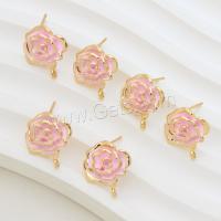 Brass Stud Earring, real gold plated, DIY & enamel, pink 