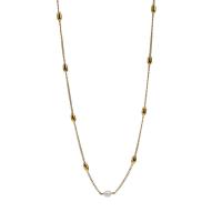 Collar de la joyería de titanio, Partículas de acero, con Perlas cultivadas de agua dulce, con 2.2inch extender cadena, chapado en color dorado, cadena oval & para mujer, longitud:aproximado 15 Inch, Vendido por UD