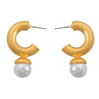 Plastic Pearl Zinc Alloy Earring, with Plastic Pearl, fashion jewelry & for woman, golden 