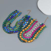 Collier de mode Multi couche, alliage de zinc, avec Perceuse à eau en verre, avec 3.34inch chaînes de rallonge, bijoux de mode & multicouche & pour femme, plus de couleurs à choisir Environ 17.71 pouce, Vendu par PC