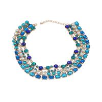 Collier de mode Multi couche, alliage de zinc, avec Perceuse à eau en verre, avec 3.34inch chaînes de rallonge, multicouche & pour femme & avec strass, plus de couleurs à choisir Environ 17.32 pouce, Vendu par PC