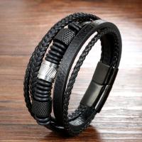 PU Leather Cord Bracelets, fashion jewelry & multilayer & Unisex, black Approx 8.27 Inch 