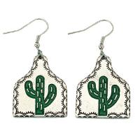 gota pendiente de aleación de Zinc esmalte, Opuntia Stricta, chapado en color de plata, Joyería & para mujer, verde, 25x50mm, Vendido por Par