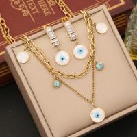 Evil Eye Ensemble de bijoux, Acier inoxydable 304, avec turquoise & coquille, Mauvais œil, Placage de couleur d'or, Double couche & styles différents pour le choix & pavé de micro zircon & pour femme, Vendu par PC