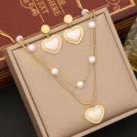 Conjuntos de joyería de acero inoxidable, acero inoxidable 304, con Perlas plásticas, Corazón, chapado en color dorado, diferentes estilos para la opción & para mujer & con diamantes de imitación, Vendido por UD