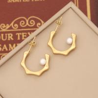 Stainless Steel Stud Earring, 304 Stainless Steel, with Plastic Pearl, gold color plated & for woman & with rhinestone, 10-20mm 