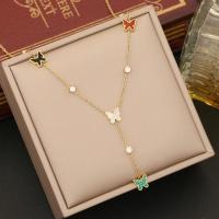 Stainless Steel Jewelry Necklace, 304 Stainless Steel, Butterfly, gold color plated & for woman & enamel & with rhinestone 