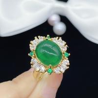 Cubic Zirconia Micro Pave Brass Finger Ring, with Jade, fashion jewelry & micro pave cubic zirconia & for woman, golden 