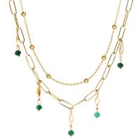 Collier de mode Multi couche, Acier inoxydable 304, avec Acrylique, avec 6cm chaînes de rallonge, Plaqué d'or 14K, Double couche & bijoux de mode & pour femme, deux couleurs différentes cm, Vendu par PC