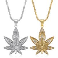 Collier de bijoux de titane, Acier titane, Feuille d'érable, Placage ionique sous vide, unisexe & styles différents pour le choix & avec strass Environ 23.6 pouce, Vendu par PC