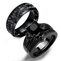 Anillos para Pareja, aleación de zinc, Joyería & unisexo & diverso tamaño para la opción & con diamantes de imitación, Negro, Vendido por UD