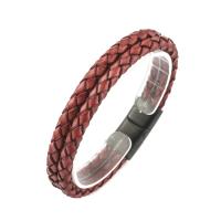 PU Leather Cord Bracelets, with Magnet & 316L Stainless Steel, handmade, fashion jewelry & Unisex red 