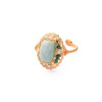 Gemstone Brass Finger Ring, with Jade & Freshwater Pearl, gold color plated, fashion jewelry & for woman Inner diameteruff1a17mm 