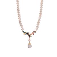 Collier de perles d'eau douce , perle d'eau douce cultivée, avec Cristal naturel & laiton, avec 4cm chaînes de rallonge, Placage de couleur d'or, bijoux de mode & pour femme, multicolore cm, Vendu par brin