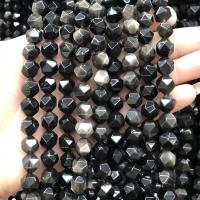 Single Gemstone Beads, Silver Obsidian, polished, DIY & faceted, black Approx 38 cm 