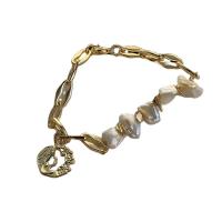 Perlen Armbänder, Messing, mit Natürliche kultivierte Süßwasserperlen, mit Verlängerungskettchen von 6.5cm, 14 K vergoldet, Modeschmuck & für Frau, zwei verschiedenfarbige, Länge:17.5 cm, verkauft von PC