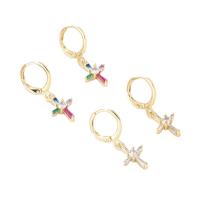 Brass Drop Earring, Cross, fashion jewelry & micro pave cubic zirconia & for woman 