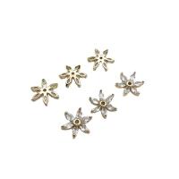 Brass Bead Cap, with Cubic Zirconia, petals, KC gold color plated, DIY, 13.8mm 