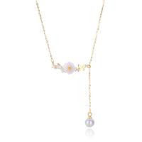 Zircon cubique Micro Pave collier en argent sterling, Argent sterling 925, avec Shell Pearl & coquille blanche, avec 1.2inch chaînes de rallonge, fleur, Placage, chaîne ovale & pavé de micro zircon & pour femme, plus de couleurs à choisir, 25.3mm Environ 16.5 pouce, Vendu par PC