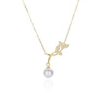 Zircon cubique Micro Pave collier en argent sterling, Argent sterling 925, avec Shell Pearl, avec 2inch chaînes de rallonge, Queue de sirène, Placage, chaîne ovale & pavé de micro zircon & pour femme, plus de couleurs à choisir Environ 15.7 pouce, Vendu par PC