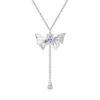 Zircon cubique Micro Pave collier en argent sterling, Argent sterling 925, avec 2inch chaînes de rallonge, papillon, Plaqué de platine, Chaîne transversale & bijoux de mode & pavé de micro zircon & pour femme Environ 15.7 pouce, Vendu par PC