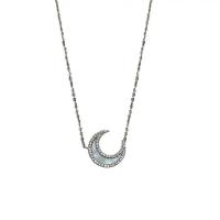 Zircon cubique Micro Pave collier en argent sterling, Argent sterling 925, avec coquille blanche, avec 2inch chaînes de rallonge, lune, Placage, Chaîne transversale & pavé de micro zircon & pour femme, plus de couleurs à choisir Environ 15.7 pouce, Vendu par PC