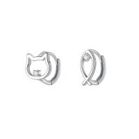 Silver Earring Zircon pavent Sterling, Argent sterling 925, Chat et poissons, Plaqué de platine, pavé de micro zircon & pour femme & creux  Diamètre inté Environ 9.3mm, Vendu par paire