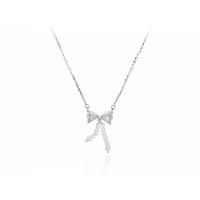 Zircon cubique Micro Pave collier en argent sterling, Argent sterling 925, avec Shell Pearl, avec 2inch chaînes de rallonge, Noeud papillon, Placage, Chaîne transversale & pavé de micro zircon & pour femme, plus de couleurs à choisir Environ 15.7 pouce, Vendu par PC