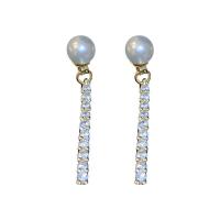 Silver Earring Zircon pavent Sterling, Argent sterling 925, avec Shell Pearl, Placage, pavé de micro zircon & pour femme, plus de couleurs à choisir, 30mm, Vendu par paire