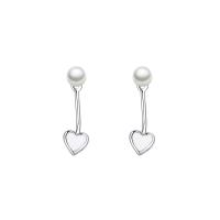 Boucle d'oreille goutte argent sterling, Argent sterling 925, avec Shell Pearl, coeur, Plaqué de platine, pour femme & émail Vendu par paire