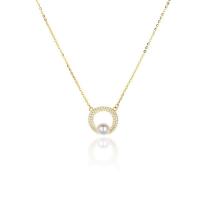 Zircon cubique Micro Pave collier en argent sterling, Argent sterling 925, avec Shell Pearl, avec 2inch chaînes de rallonge, Motif géométrique, Placage de couleur d'or, Chaîne transversale & pavé de micro zircon & pour femme Environ 15.7 pouce, Vendu par PC