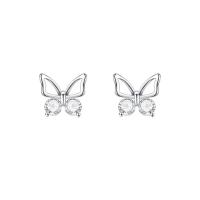 Silver Earring Zircon pavent Sterling, Argent sterling 925, papillon, Plaqué de platine, pavé de micro zircon & pour femme Vendu par paire