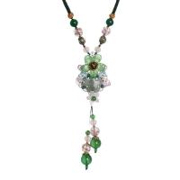 Collar de la cadena del suéter de la manera, cordón poliéster, con Aventurina verde & Ágata verde & Ágata blanca & Nácar & Cristal de murano & aleación de zinc, hecho a mano, Joyería & para mujer, multicolor, 150mm, longitud:80 cm, Vendido por UD