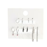 Zinc Alloy Rhinestone Stud Earring, silver color plated, 5 pieces & fashion jewelry & for woman & enamel & with rhinestone, two different colored 