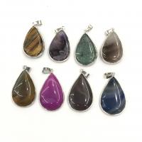 Gemstone Jewelry Pendant, Natural Stone, with Brass, Teardrop, silver color plated, fashion jewelry & DIY 18-30mm 