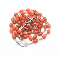 Rosenkranz Kette, Harz, mit Zinklegierung, Kreuz, silberfarben plattiert, Modeschmuck & unisex, orange, 5x7mm,18x47mm,15mm, Länge:ca. 88 cm, verkauft von PC