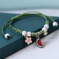 Porcelain Bracelets, with Wax Cord & Zinc Alloy, handmade, Length Adjustable & fashion jewelry & Unisex Approx 13-23 cm 