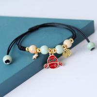 Porcelain Bracelets, with Wax Cord & Zinc Alloy, handmade, Length Adjustable & fashion jewelry & Unisex Approx 13-23 cm 