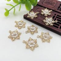 Cubic Zirconia Brass Pendants, with Cubic Zirconia, Snowflake, KC gold color plated, DIY 