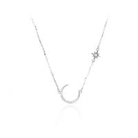 Zircon cubique Micro Pave collier en argent sterling, Argent sterling 925, avec 2inch chaînes de rallonge, lune, Placage, Chaîne transversale & pavé de micro zircon & pour femme, plus de couleurs à choisir Environ 15.7 pouce, Vendu par PC