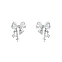 Silver Earring Zircon pavent Sterling, Argent sterling 925, Noeud papillon, Plaqué de platine, bijoux de mode & pavé de micro zircon & pour femme Vendu par paire