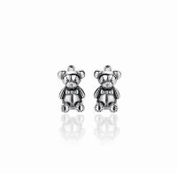 Sterling Silver Stud Earring, Argent sterling 925, ours, Plaqué de couleur d'argent, bijoux de mode & pour femme Vendu par paire